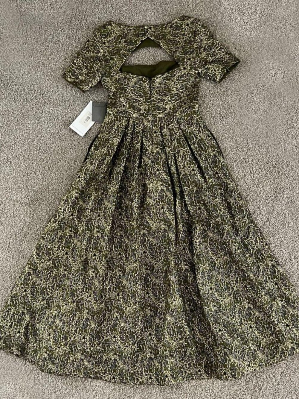 Theia Natasha Tea Length Gown Cutout Jacquard Gold Floral Formal Size 0 - Picture 4 of 9